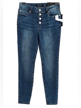 Tahari Amelia Button Fly High Rise Dark Blue Skinny Jeans